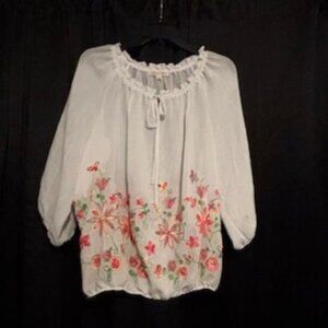 Parallel Skies Women's Blouse with embroidery flowers size L white NWT